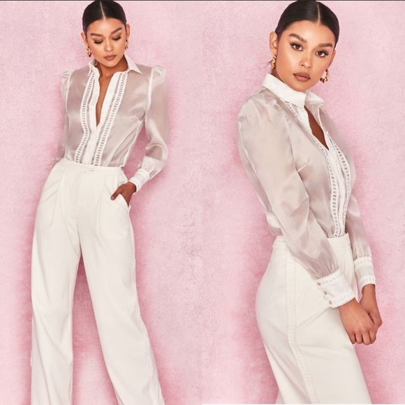 House of CB Tops - HOUSE OF CB Aude White Gauzy Organza Shirt Blouse